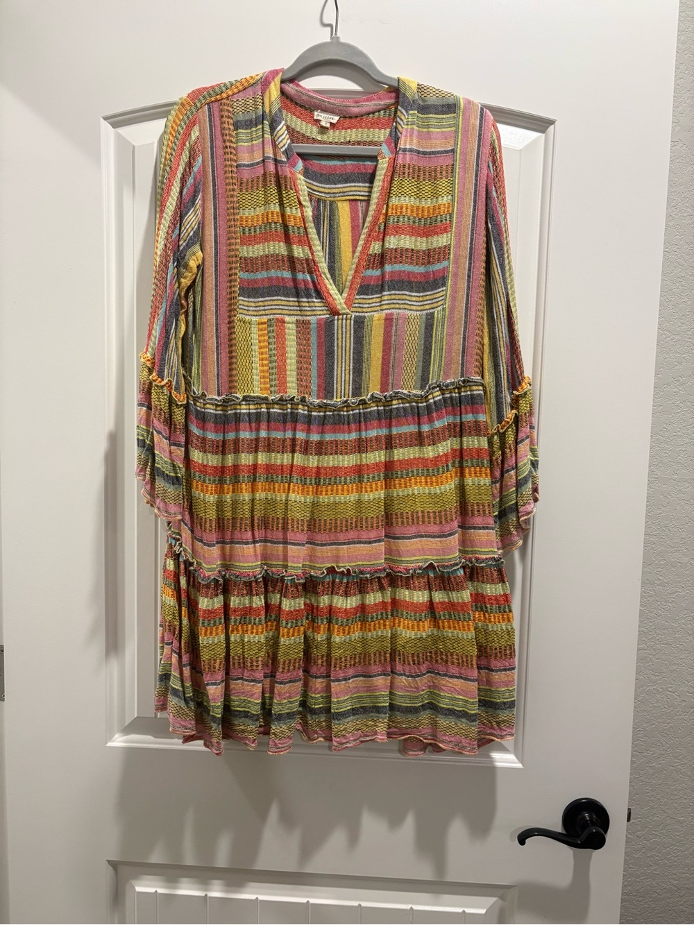 En Crème Keepsake Boho Striped Mini Dress Bell Sleeve M - Picture 5 of 7